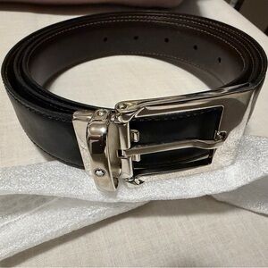 Montblanc Black Leather Men's Belt with Silver Buckle